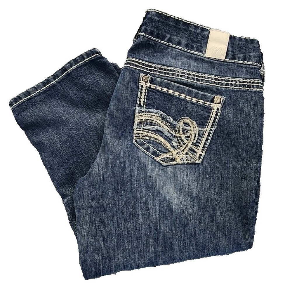 Maurices Capri‎ Jeans Womens 11/12 Blue Thick Stitch Embroidered Pocket EUC